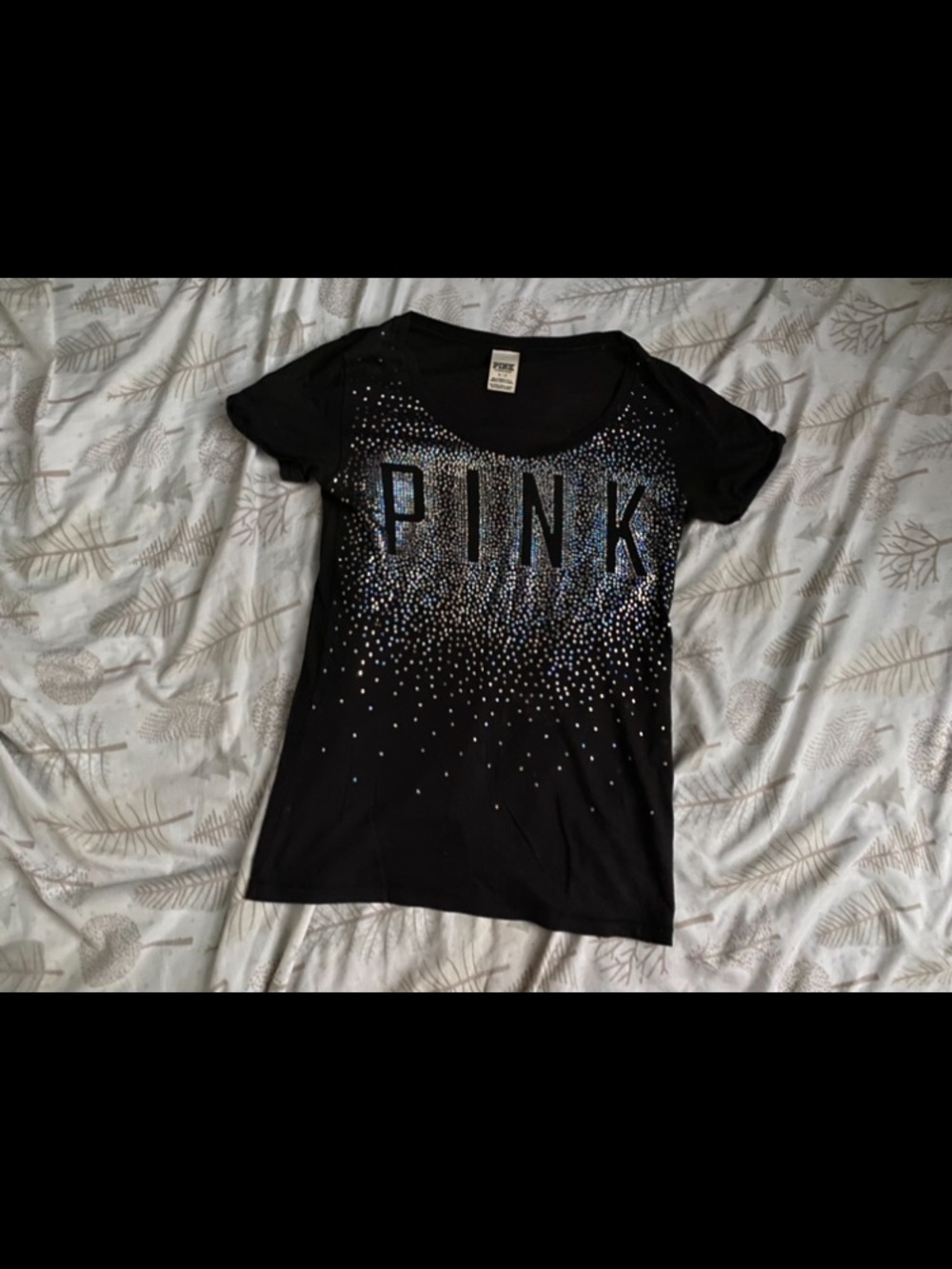 PINK Victoria's Secret Black Short Sleeve Tee with Rhinestone Logo